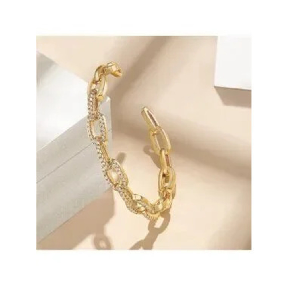 Gold 14k Gold Plated Cubic Zirconia Chain Cuff Bracelet